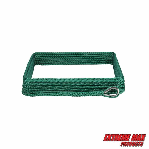 Extreme Max Extreme Max 3006.2627 BoatTector Solid Braid MFP Anchor Line with Thimble - 3/8" x 50', Forest Green 3006.2627